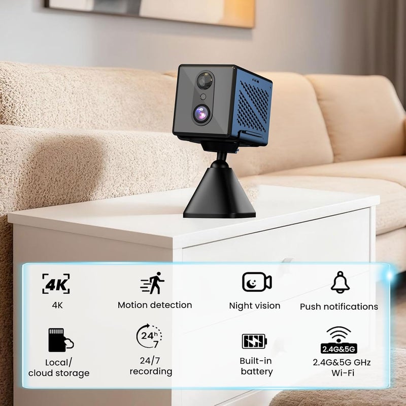 JVSCAM كاميرا أمان 4K مع بطاقة SD سعة 64 جيجابايت، كاميرا أمان تعمل بالبطارية، 100 يوم من الانتظار، كشف الإنسان بالذكاء الاصطناعي، رؤية ليلية، تنبيه في الوقت الحقيقي، مراقبة الأطفال، كاميرا للحيوانات الأليفة للمنزل أو المكتب - Image 2